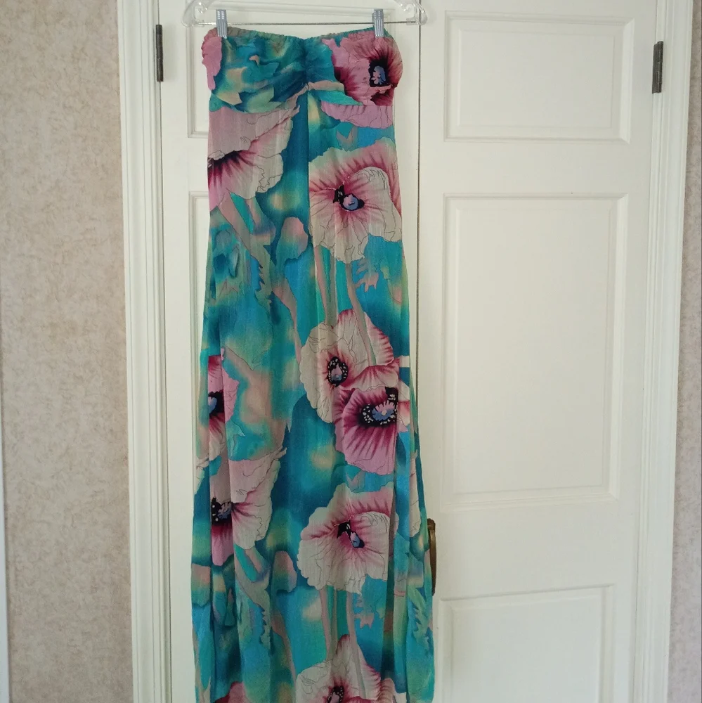 Floral Maxi Boohoo Dress in Blue and Pink Poppy Print.Like New - Picture 3 of 10